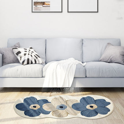 Hearth & Gear Floral Living Room Bedroom Hallway Decorative Wool Area Rug Soft Floor Mat, Blue Beige