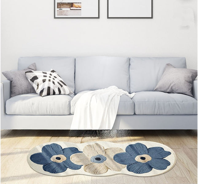 Hearth & Gear Floral Living Room Bedroom Hallway Decorative Wool Area Rug Soft Floor Mat, Blue Beige