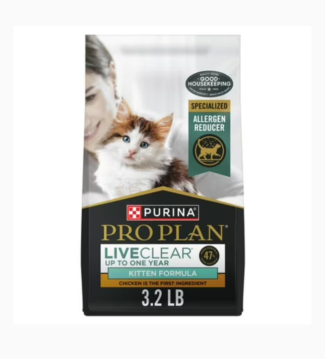 Purina Pro Plan LiveClear Dry Kitten Food Allergen Reducing Chicken and Rice Formula, 3.2lbs Bag