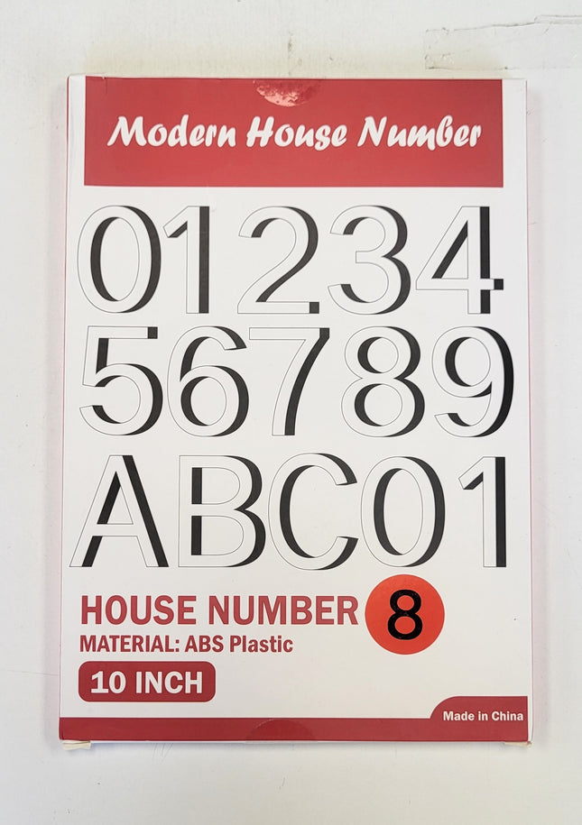 Modern House 10 Inch Number "8" Decor, WHITE