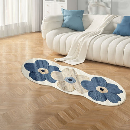 Hearth & Gear Floral Living Room Bedroom Hallway Decorative Wool Area Rug Soft Floor Mat, Blue Beige