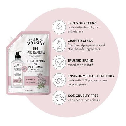 J.R. Watkins Liquid Rosewater Hand Soap REFILL Pouch, 828ml