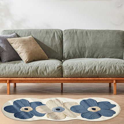 Hearth & Gear Floral Living Room Bedroom Hallway Decorative Wool Area Rug Soft Floor Mat, Blue Beige