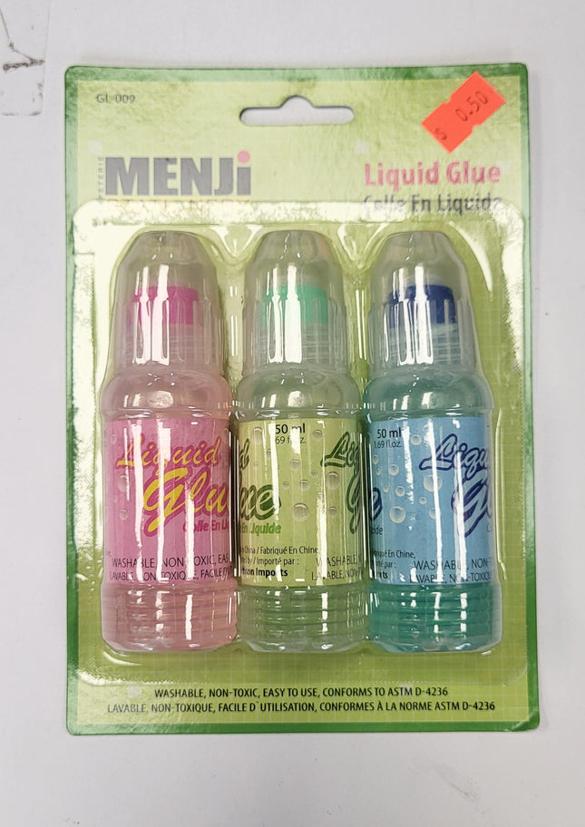 MENJI 3-PACK Stationary Non-Toxic, Washable Liquid Glue, GL-009