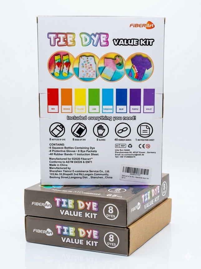 FIBERART 8 DYES Tie Dye Kit, 65pcs, 1 Box Set