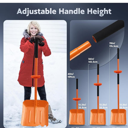ABtool
Snow Shovel for Driveway, Ergonomic Snow Shovel for Removing Snow & Ice with 70in Long Adjustable Handle, Heavy Duty 13inch Wide Blade Metal Shovel for Car, Outdoor, Emergency, ORANGE