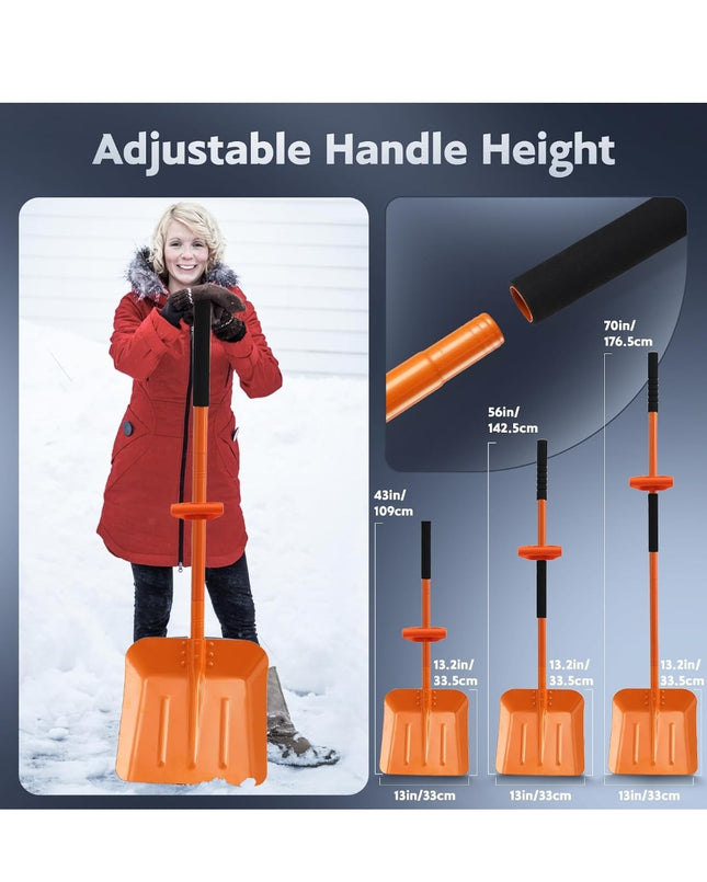 ABtool
Snow Shovel for Driveway, Ergonomic Snow Shovel for Removing Snow & Ice with 70in Long Adjustable Handle, Heavy Duty 13inch Wide Blade Metal Shovel for Car, Outdoor, Emergency, ORANGE