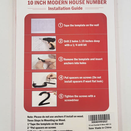 Modern House 10 Inch Number "8" Decor, WHITE
