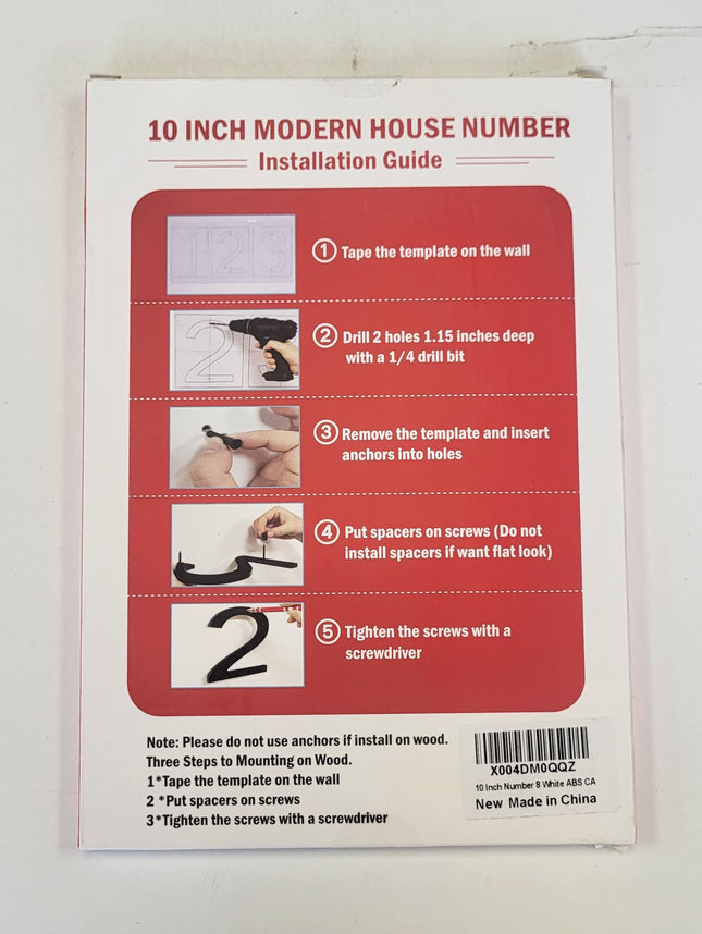 Modern House 10 Inch Number "8" Decor, WHITE