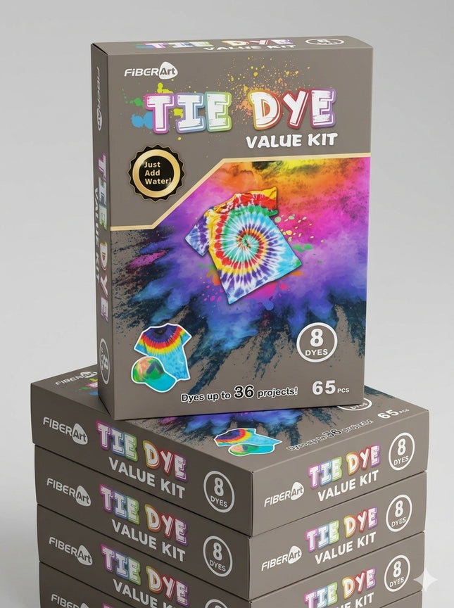 FIBERART 8 DYES Tie Dye Kit, 65pcs, 1 Box Set