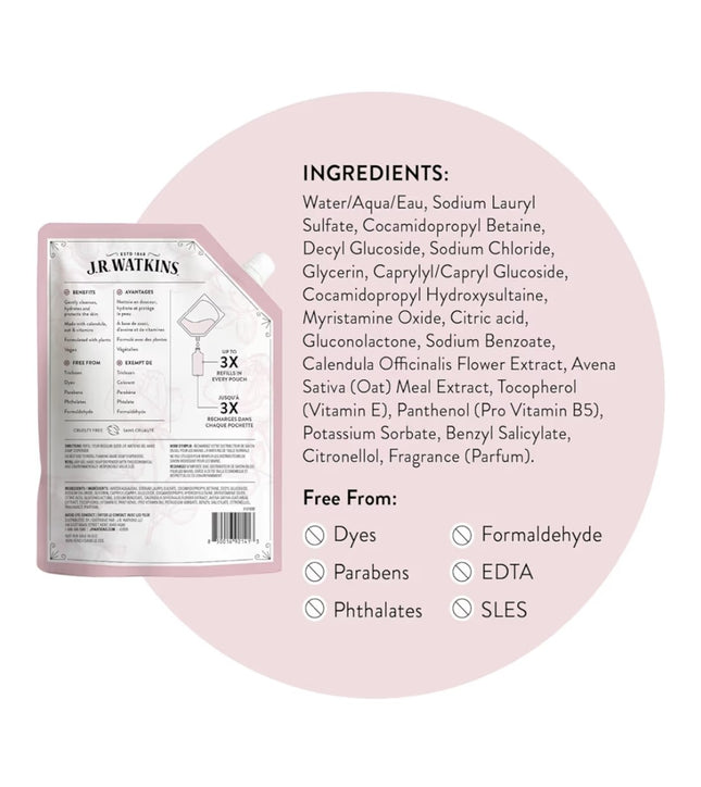 J.R. Watkins Liquid Rosewater Hand Soap REFILL Pouch, 828ml