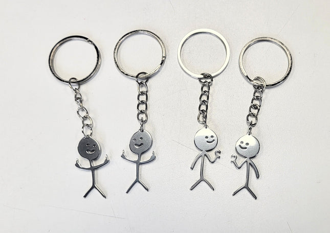 4PCS FUNNY FACE KEYCHAINS, SILVER