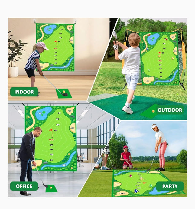 Indoor Outdoor Golf Chipping Game, Sticky Pro Mat with 20 Sticky Balls Practice Kit Yard Game with Club (1Side 8 * 4FT)