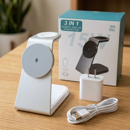 NISHEN 3-in-1 Magnetic Wireless Charger Stand, White T3