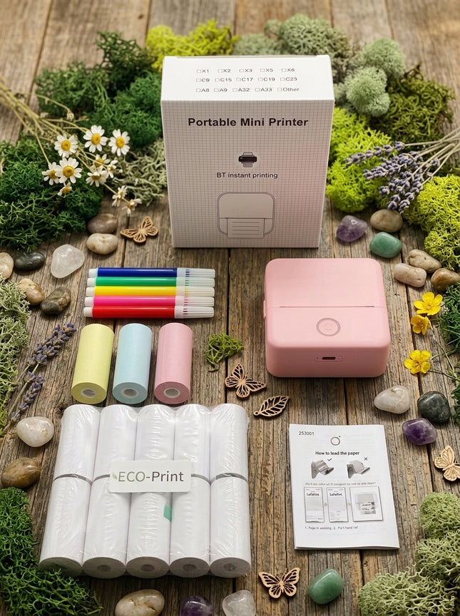 MIU Mini Portable Pocket Thermal Printer with Paper Roll Charging Cable for Study Notes, Stickers