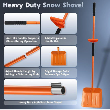 ABtool
Snow Shovel for Driveway, Ergonomic Snow Shovel for Removing Snow & Ice with 70in Long Adjustable Handle, Heavy Duty 13inch Wide Blade Metal Shovel for Car, Outdoor, Emergency, ORANGE
