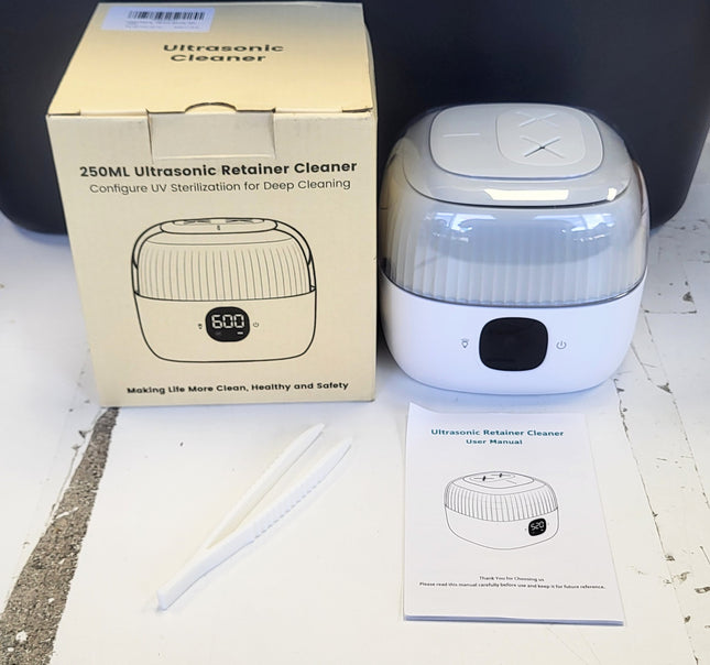 EWON 250ml Ultrasonic Portable Professional Retainer/Jewelry Cleaner Machine for Denture, Mouth Guard, Aligner, jewels etc WHITE/GRAY