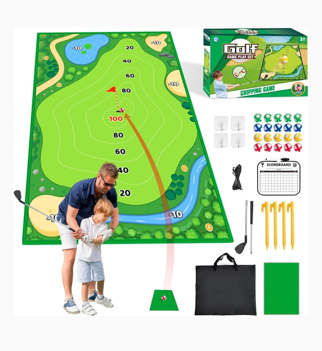 Indoor Outdoor Golf Chipping Game, Sticky Pro Mat with 20 Sticky Balls Practice Kit Yard Game with Club (1Side 8 * 4FT)