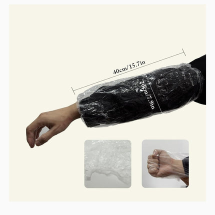 PEFAVPRO 200 PCS Disposable Plastic Arm Sleeves Covers for Cleaning, Repairing, Painting and Tattooing, WHITE CLEAR