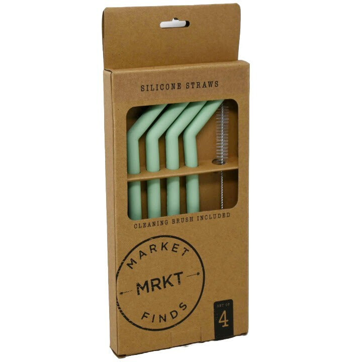 Market Finds Silicone Straws Set of 4 Mint with Cleaning Brush