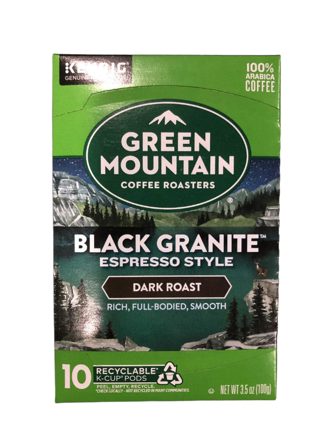 Keurig K Cups Green Mountain Black Granite Dark Rost  Espresso Style Coffee10 ct 3.5 oz