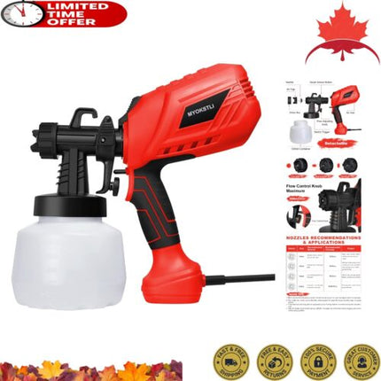 Paint Sprayer, 700W Home HVLP Electric Paint Spray Gun with 1200ml Container, Paint Gun with 4 Nozzle Sizes, Lightweight, Easy Spraying and Cleaning Perfect for Painting Project, Furniture - RED