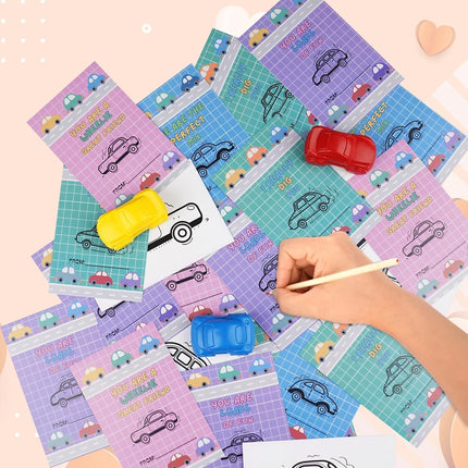 ONEHAUS 24 Pcs Valentines Cards Kids with Car Shaped Crayon