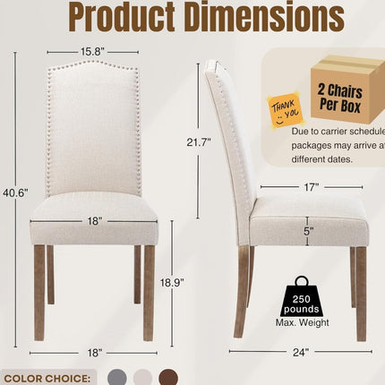 Sunway Stylish Upholstered Parsons Dining Chair, Set of 2, Taupe Color