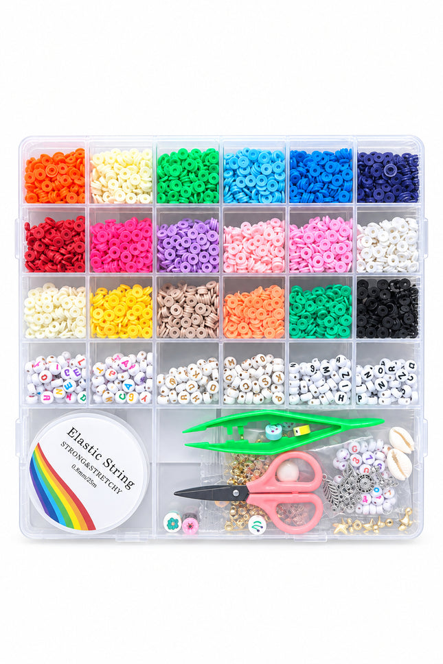 Hbnlai 5300 Pcs Clay Beads Bracelet Making Kit, Flat Preppy Beads for Friendship Jewelry Making, Polymer Heishi Bead with Charms Gifts for Teen Girls Crafts for Girls Ages 8-12