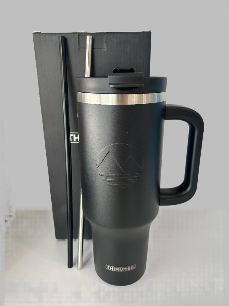 40 Oz Tumbler with Handle and Straw  - Black