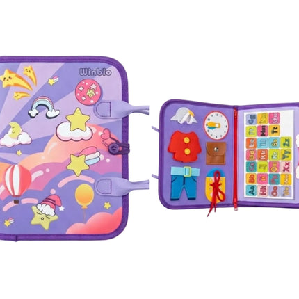 Winblo Toddler Busy Board - Montessori Toys Bithday Gift, Educational Learning Sensory Busy Book Activities Toy for Airplane Car Travel-Purple