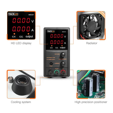 TACKLIFE DC Power Supply Variable, 30V 5A with 4 Digits Display, Course and Fine Adjustments(00.01V, 0.001A)-MDC01