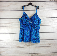 NEW, TRIMSHAPER Women's Cara Optical Dot Print Tankini Top in Blue - CHOOSE SIZE