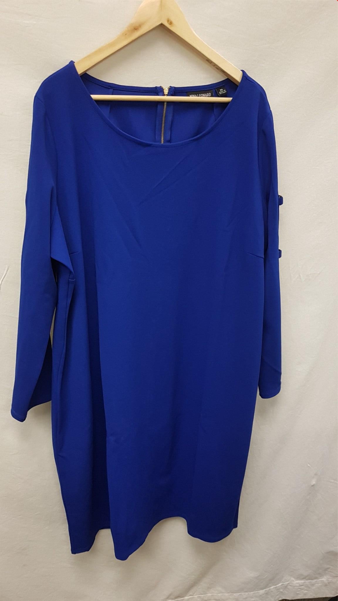 New Nina  Leonard Long Sleeve Dress Blue 3X
