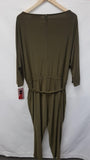 New Nina Leonard Miracle Matte Jersey Jogger-Leg Jumpsuit Dark Olive 2X