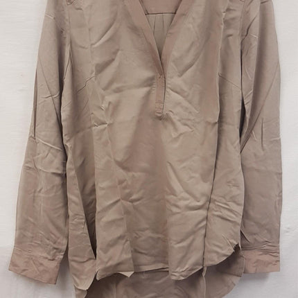 New GO Silk Long Sleeve with V-Neck Design Brown L