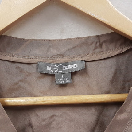 New GO Silk Long Sleeve with V-Neck Design Brown L