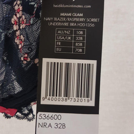New Heidi Klum, Miami Glam Raspberry Sorbet Underwire Bra Size 32B/EU70B
