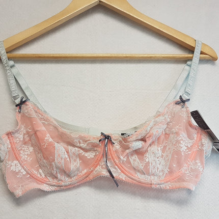 New Heidi Klum, Heidi Ballad Blue/Neon Peach Underwire Bra US38D/EU85D