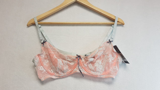 New Heidi Klum, Heidi Ballad Blue/Neon Peach Underwire Bra US38D/EU85D