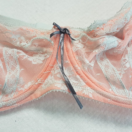 New Heidi Klum, Heidi Ballad Blue/Neon Peach Underwire Bra US38D/EU85D