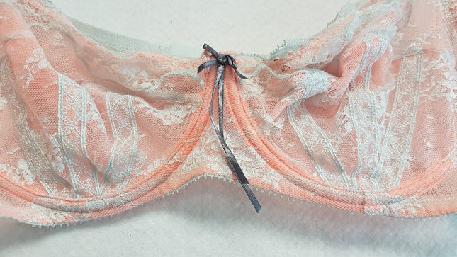 New Heidi Klum, Heidi Ballad Blue/Neon Peach Underwire Bra US38D/EU85D