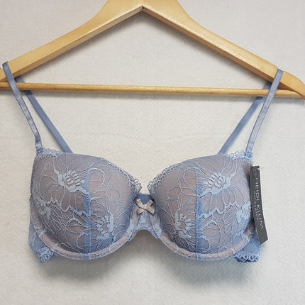 New Heidi Klum, Floral Lace Light Blue Underwire Bra US36B/EU80B