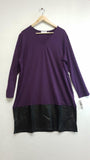 New N Natori Solid Double Knit Dress With Faux Leather Combo Purple/Black 1X