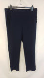 New NINA LEONARD Flat Waistband High Tech Crepe Pant With Ruffle Navy 3X