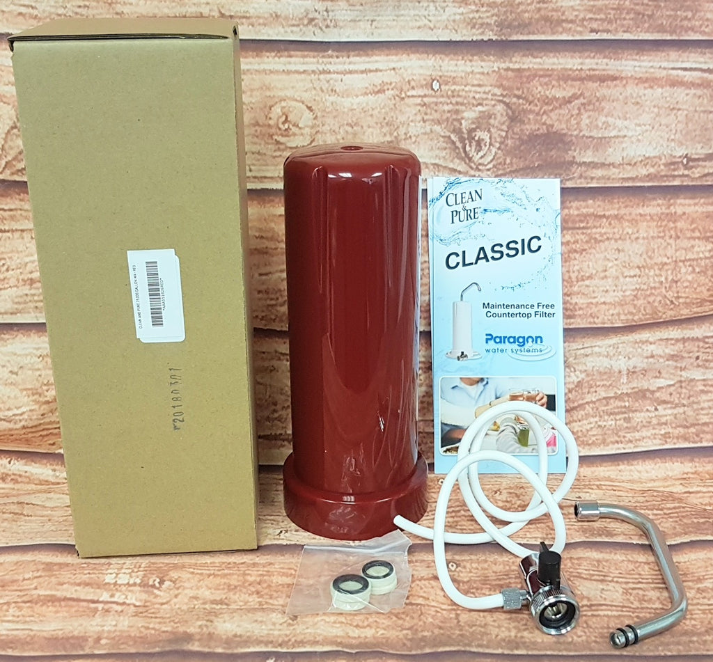 NEW, PARAGON Countertop Water Filter Clean, RED