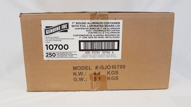 LOT OF 250 NEW, Geniune Joe 7" Round Aluminum Foil Container W. Lid