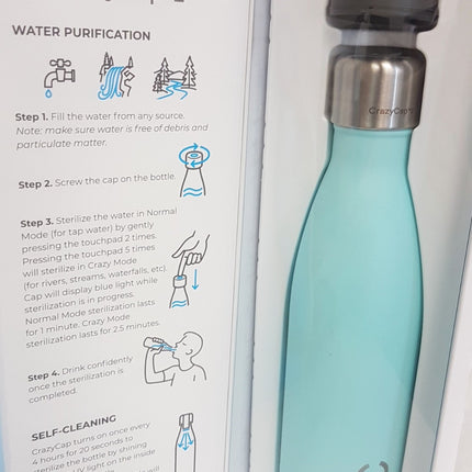 NEW, THE CRAZY CAP 2 Self-Cleaning + Water Purification 500ml - CHOOSE COLOUR MSRP $139.95