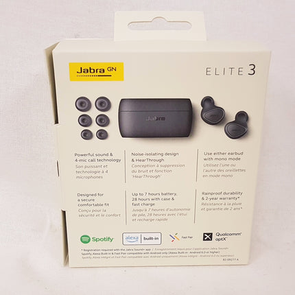 Jabra Elite 3 in Ear Wireless Bluetooth Earbuds Dark Grey LIKE NEW
