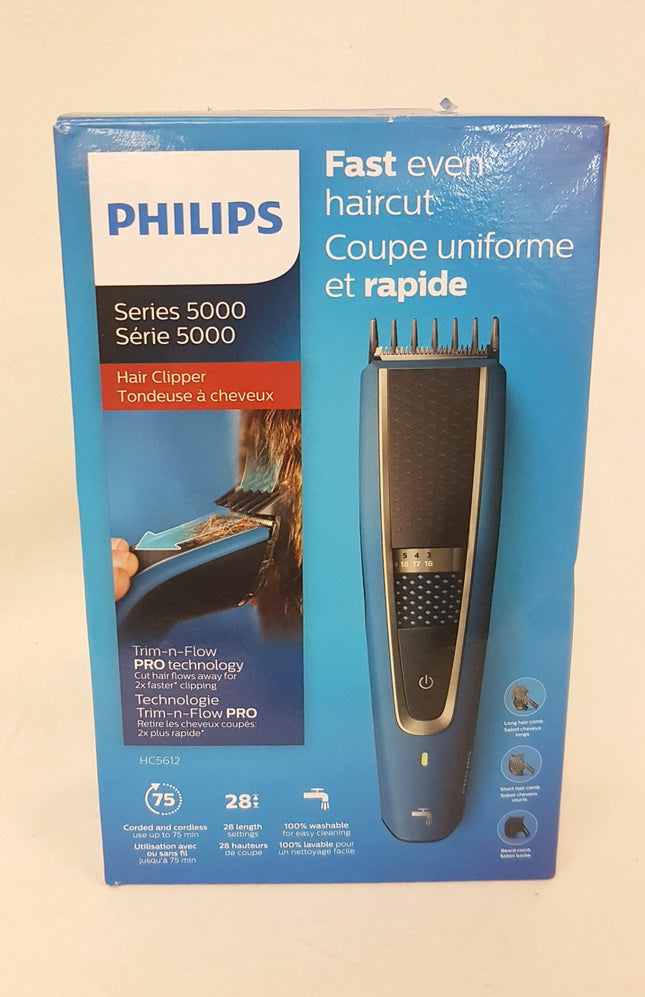 PHILIPS Series 5000 Hair Clipper with Trim-n-Flow PRO, HC5612/15 - BLUE/BLACK LIKE NEW